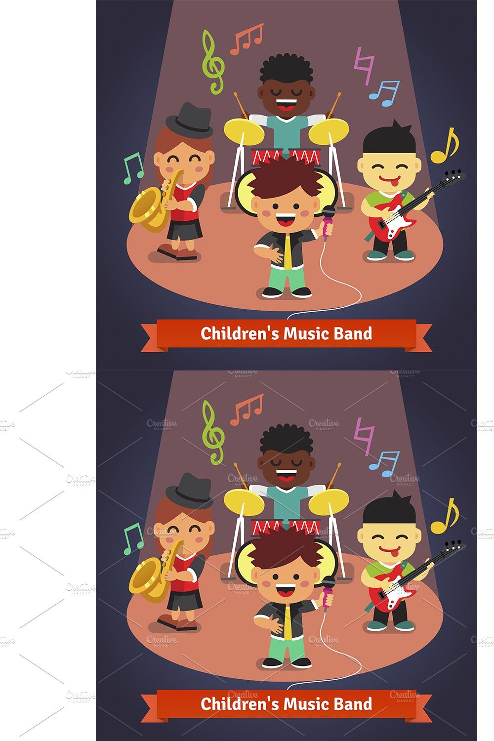 Kids music band playing and singing pinterest preview image.