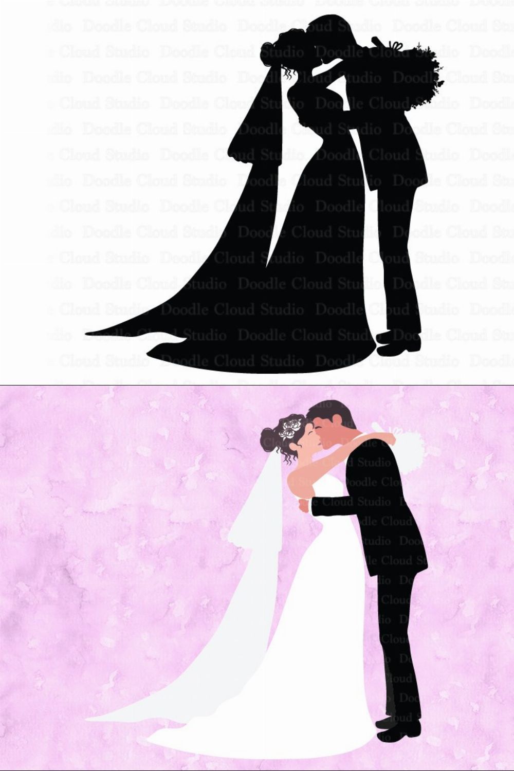 Kiss Bride And Groom SVG,  Romantic pinterest preview image.