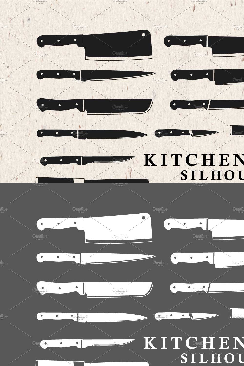 Kitchen Knives Silhouettes in Vector pinterest preview image.