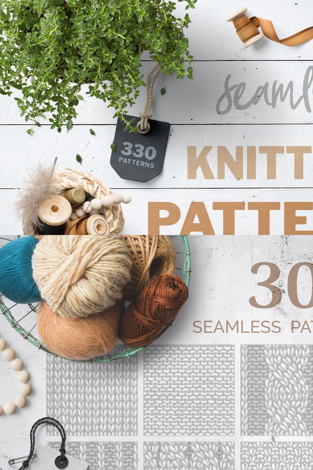 Knitting Seamless Vector Patterns pinterest preview image.