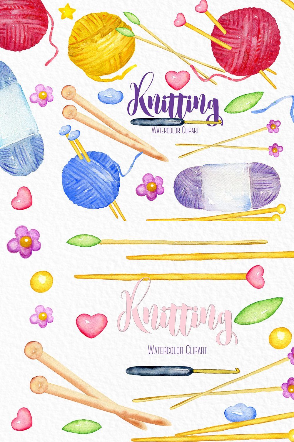 Knitting watercolor clipart pinterest preview image.