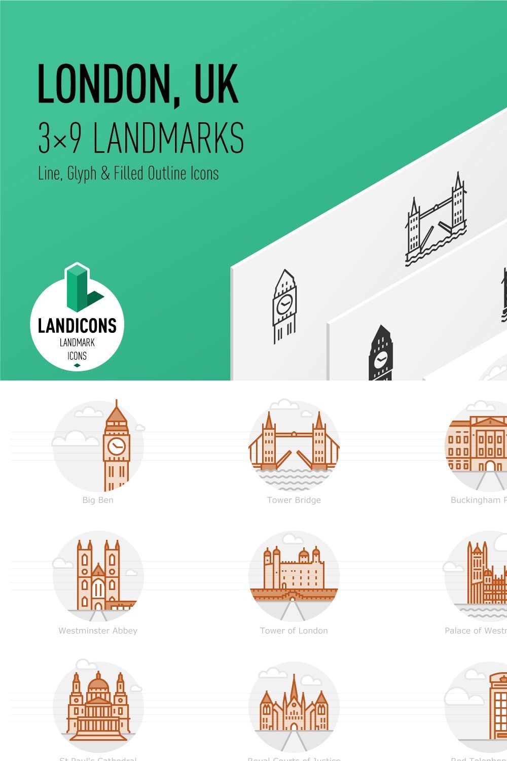 Landmarks of the UK - London pinterest preview image.