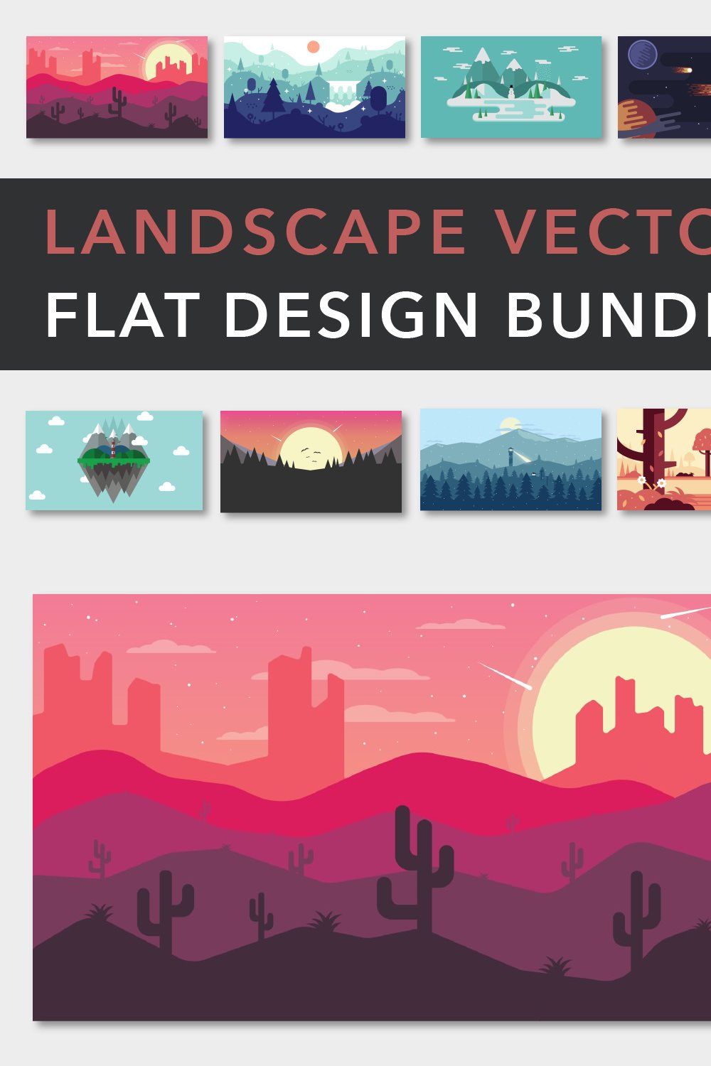Landscape Vector Flat Design Bundle pinterest preview image.