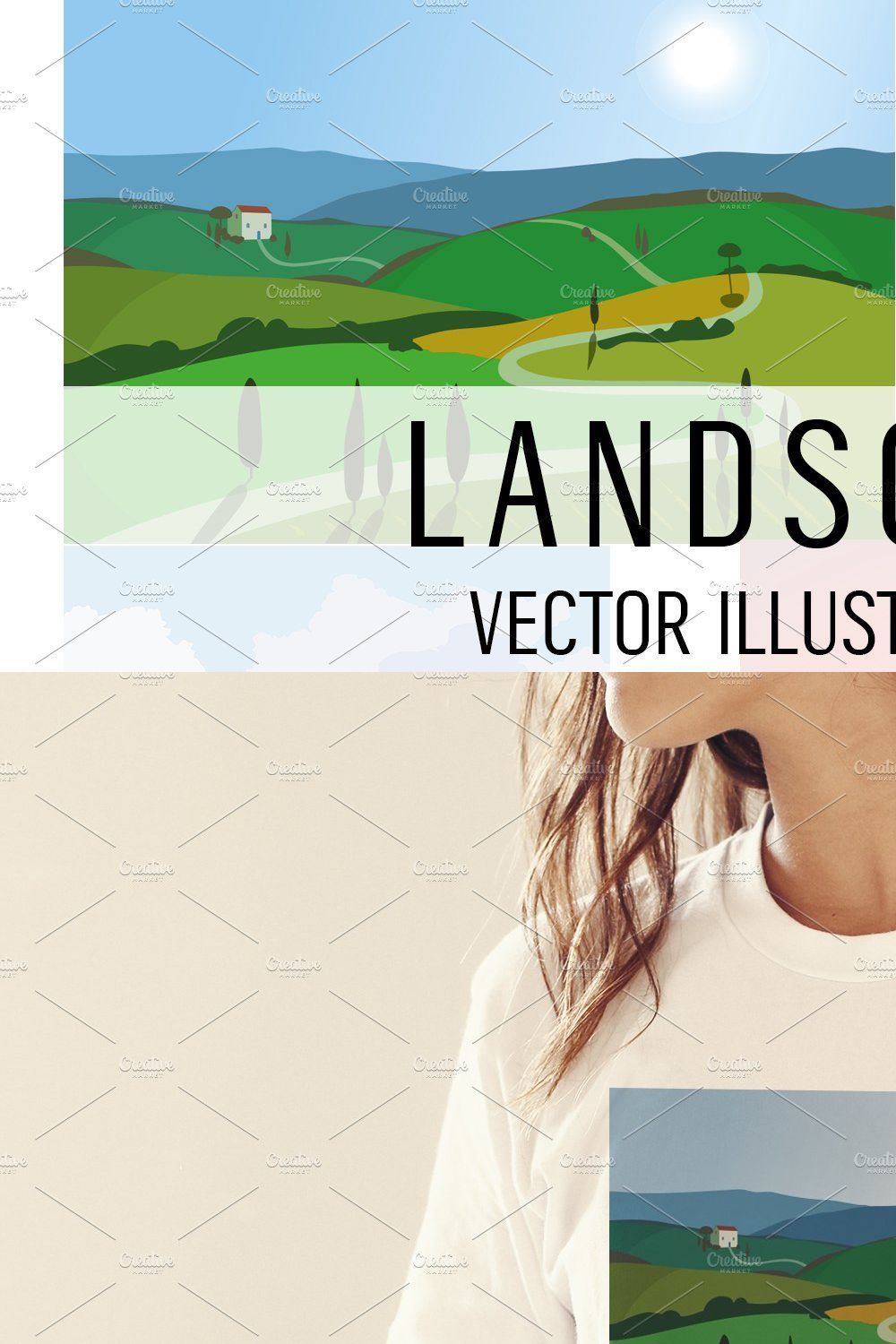 Landscape vector set pinterest preview image.