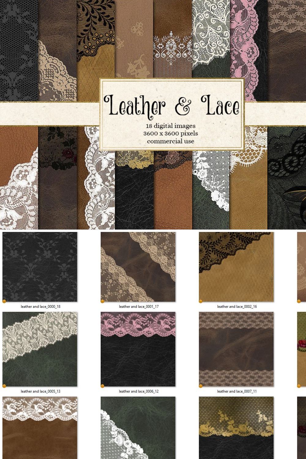 Leather and Lace Digital Paper pinterest preview image.