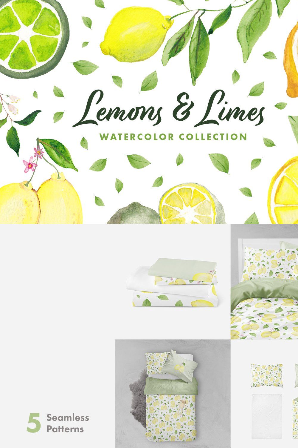 Lemons & Limes Watercolor Collection pinterest preview image.