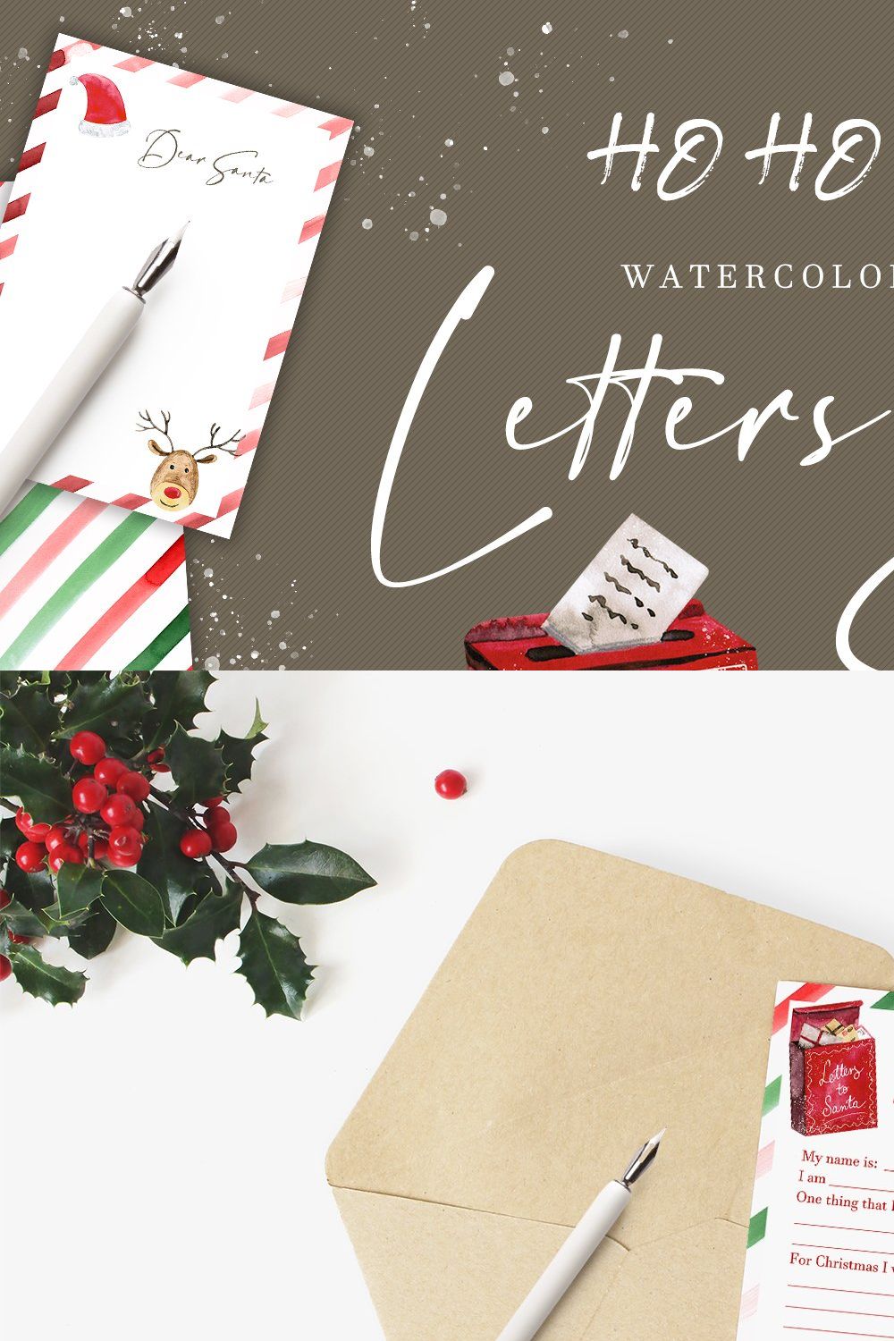 Letters to Santa - watercolor set pinterest preview image.
