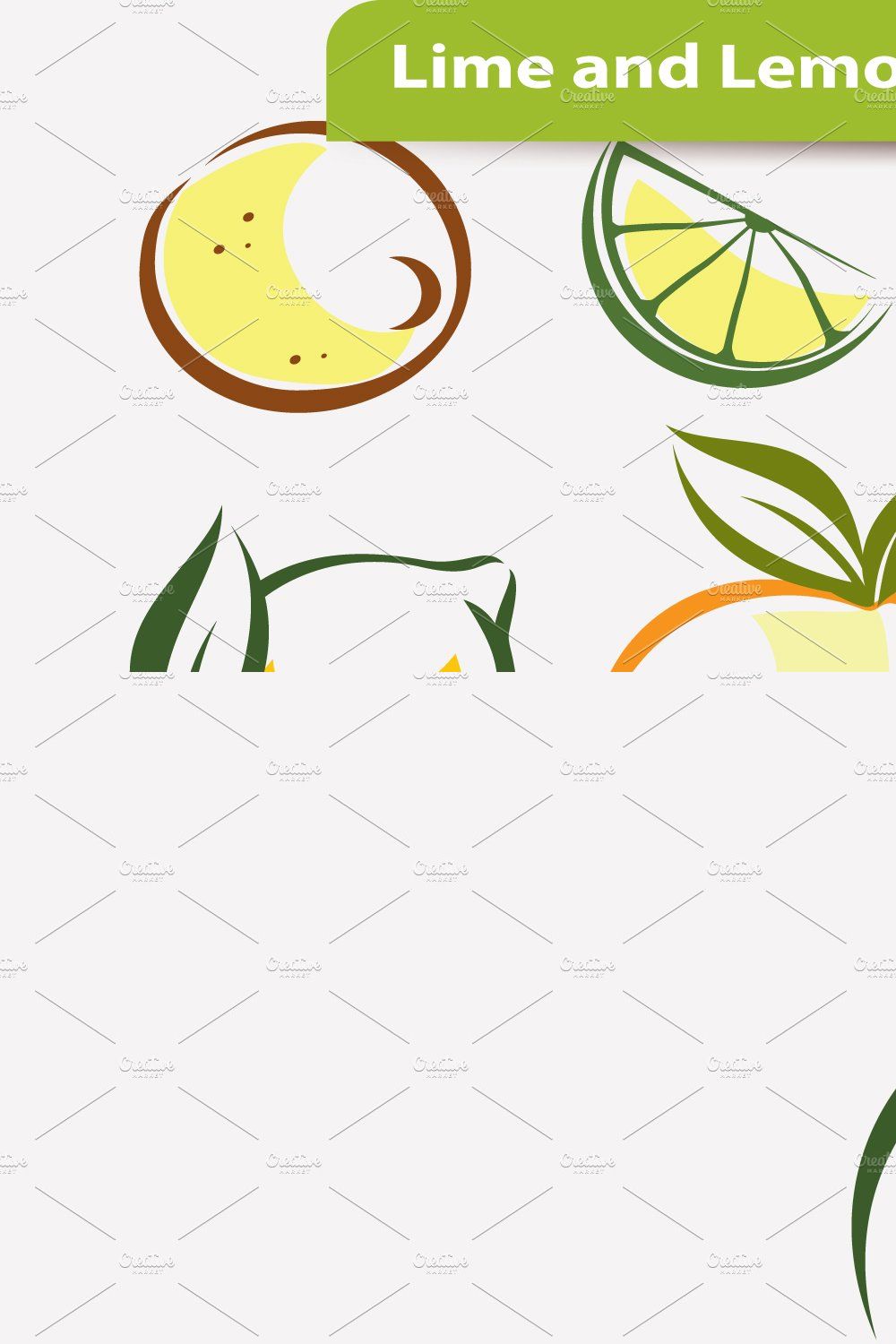 Lime and Lemons Set of Symbols pinterest preview image.