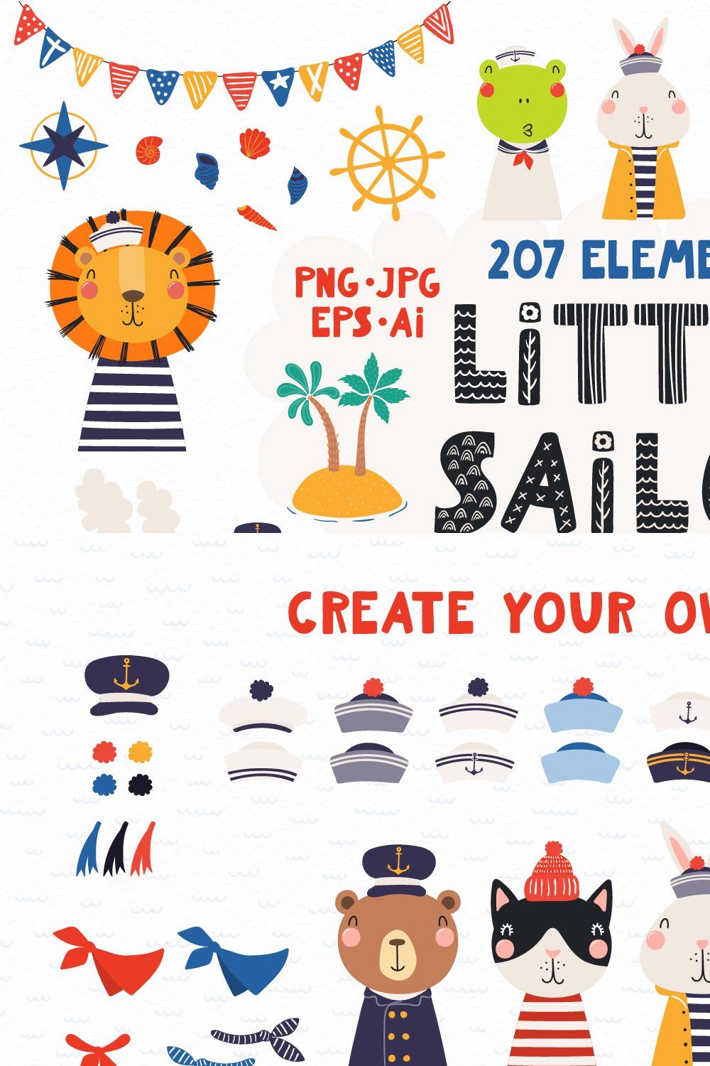Little Sailor Cute Animals Graphics pinterest preview image.