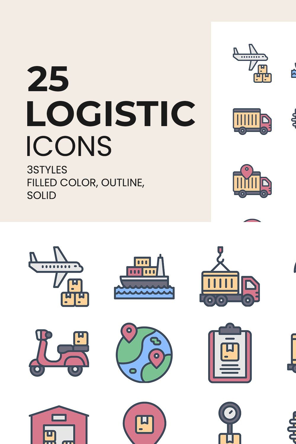Logistic Icons 3 Styles pinterest preview image.