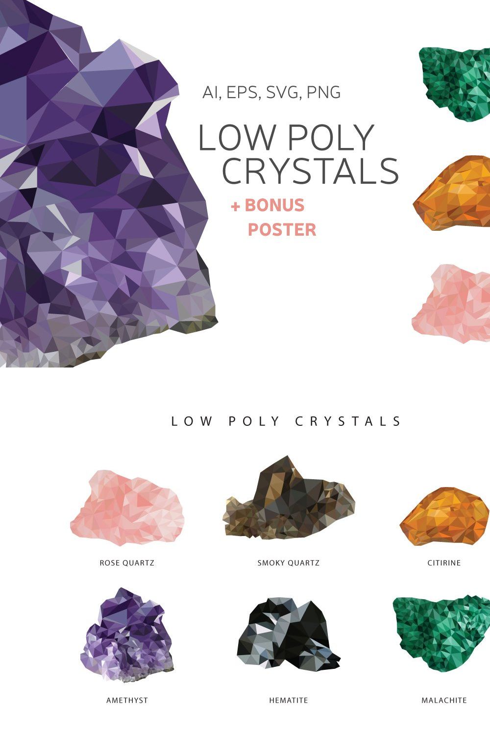 Low Poly Crystals pinterest preview image.