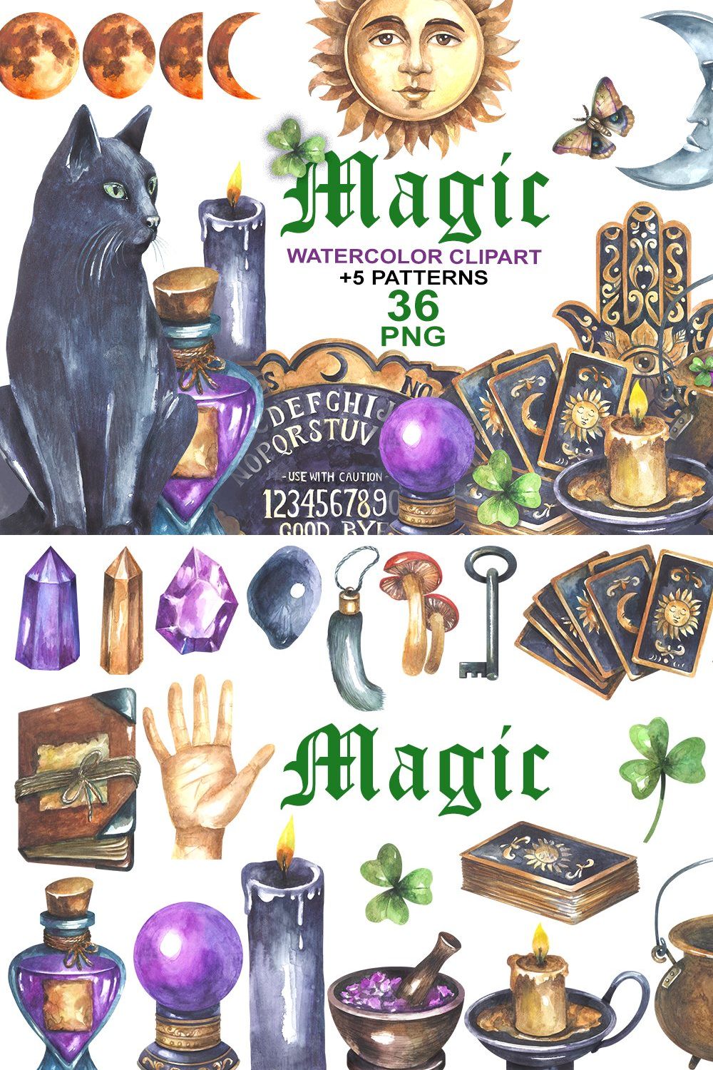 Magic Watercolor Clipart pinterest preview image.
