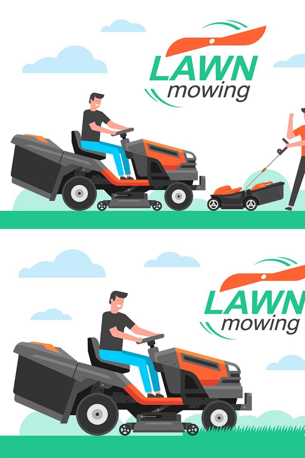 Man mowing the lawn pinterest preview image.