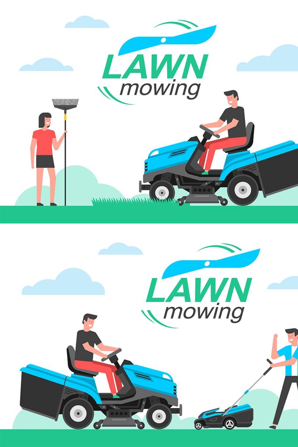 Man mowing the lawn pinterest preview image.