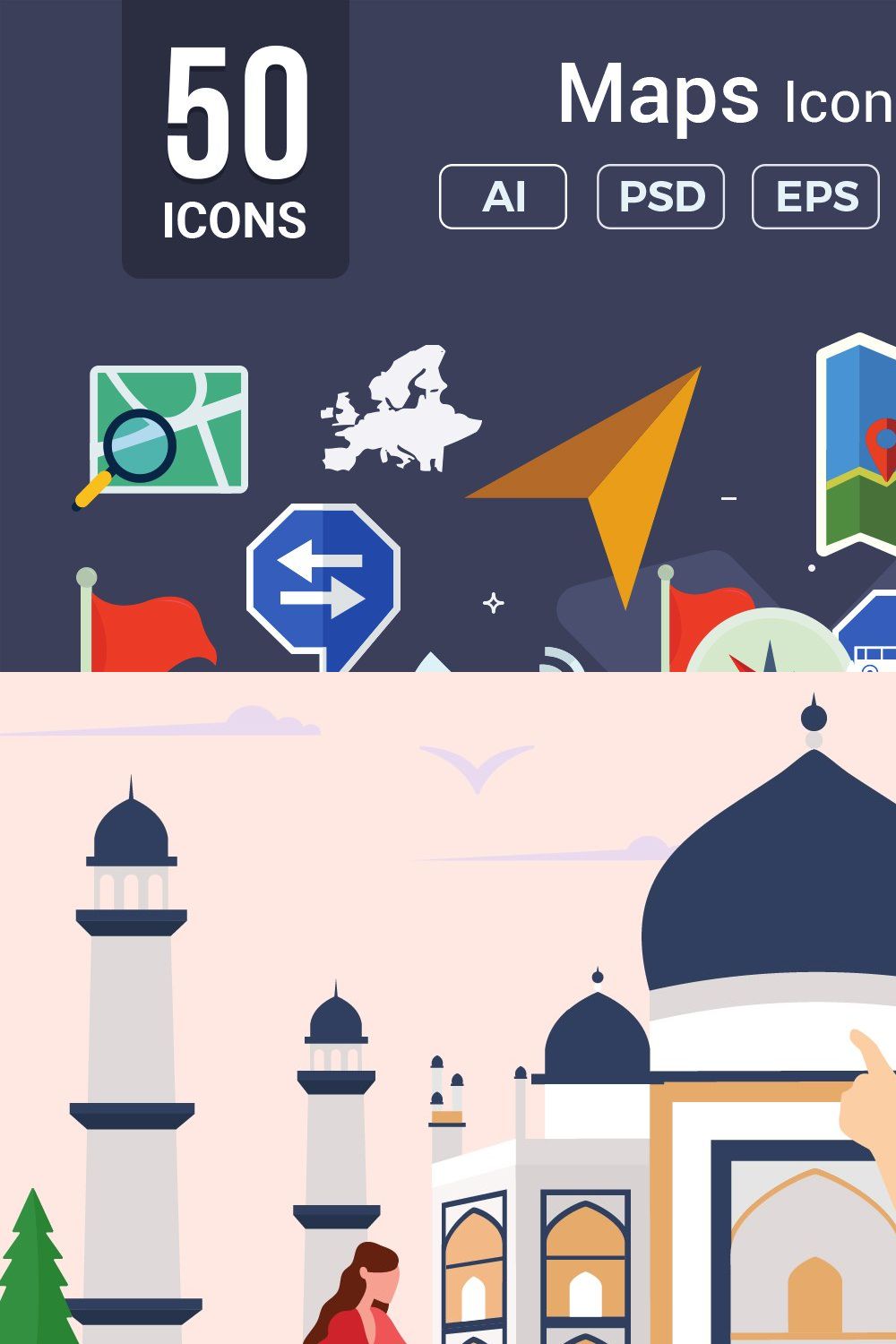 Maps / Navigation Vector Icons V2 pinterest preview image.