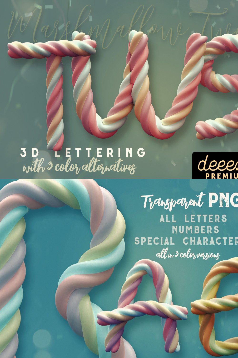 Marshmallow Twist - 3D Lettering pinterest preview image.