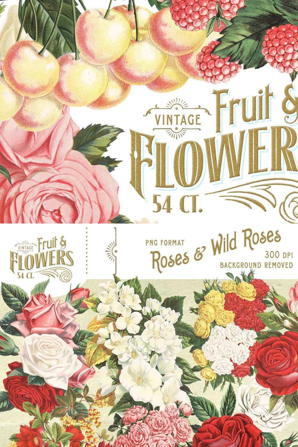 MASSIVE Vintage Fruit and Flowers pinterest preview image.