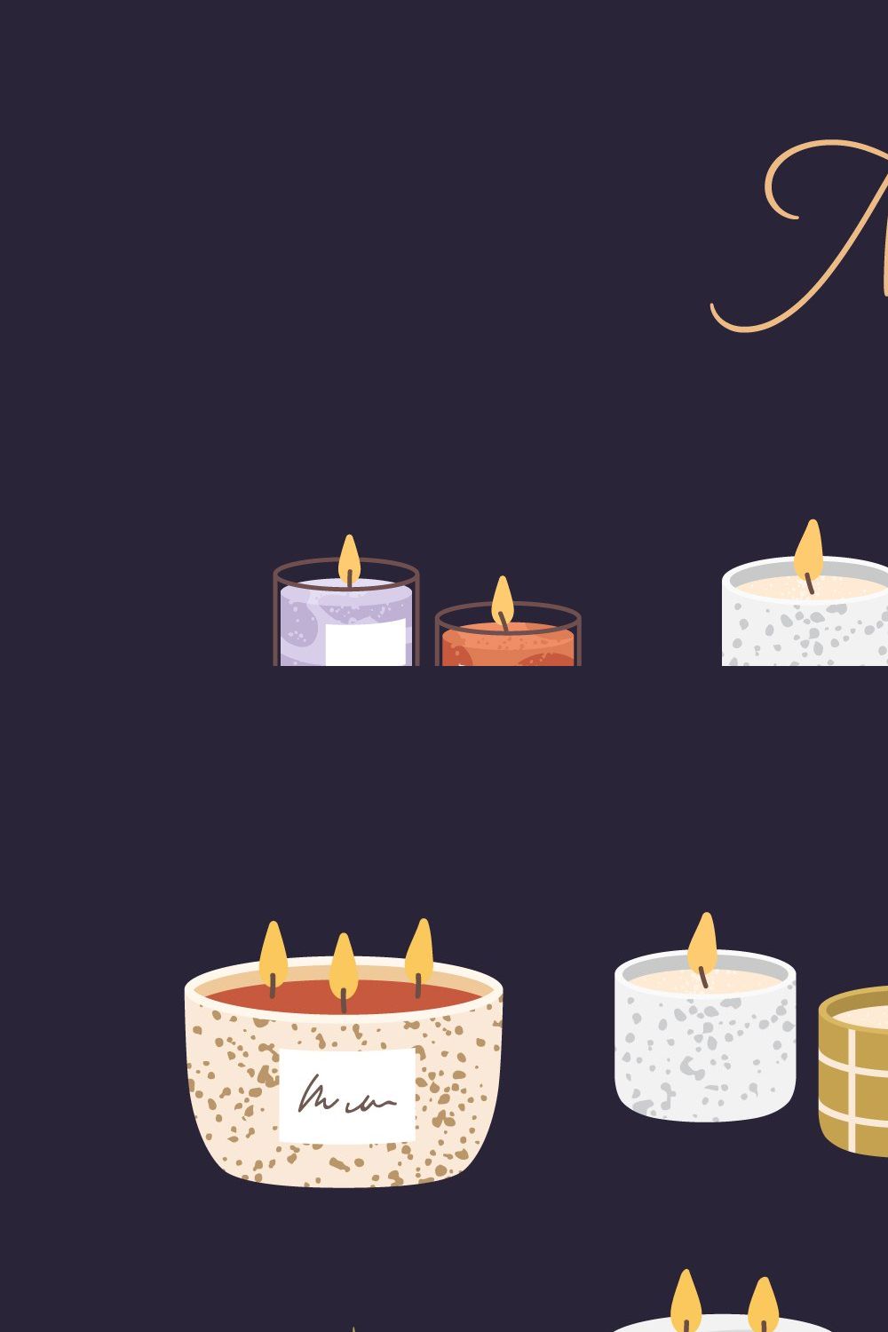 Modern candles set + composition pinterest preview image.