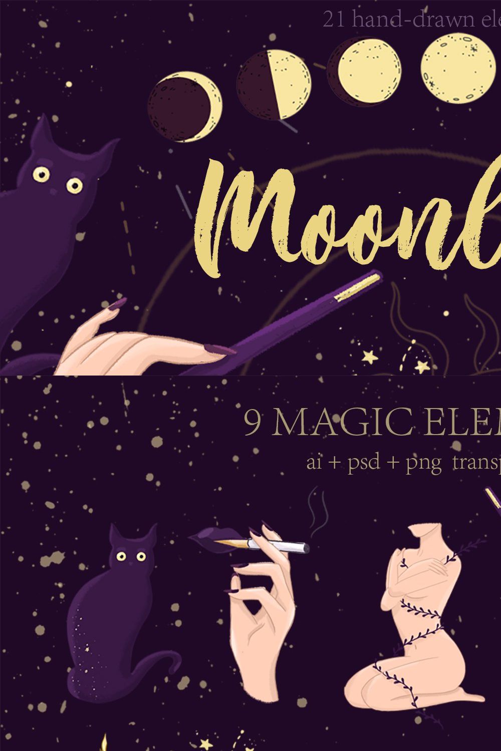 Moonlight Magic vector set pinterest preview image.