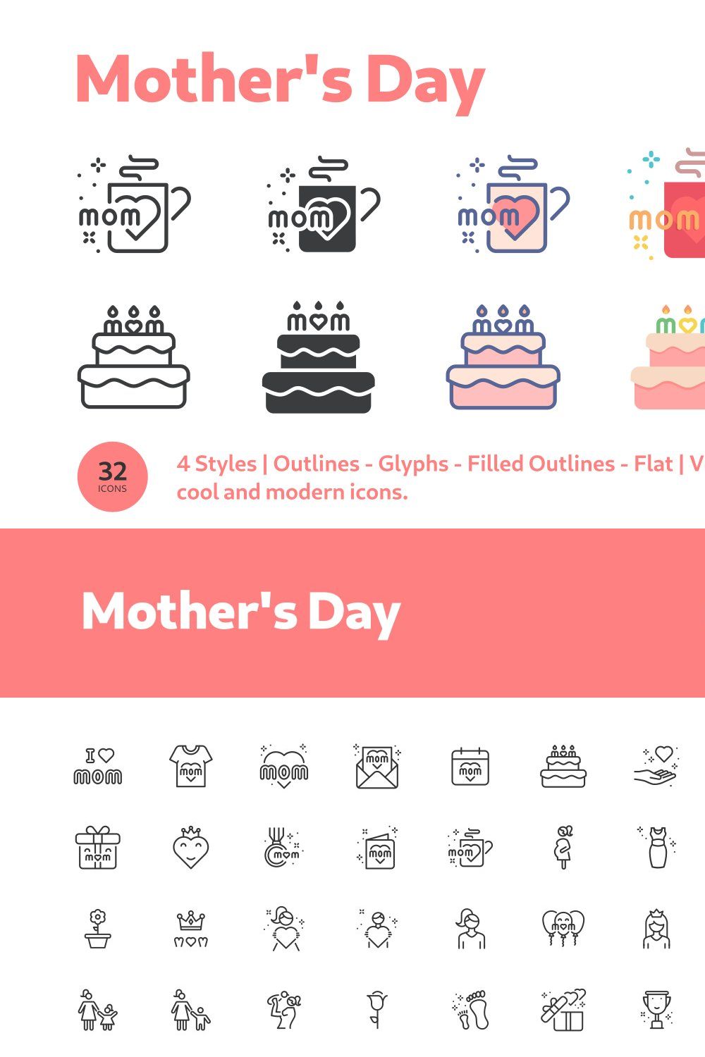 Mother's Day Icons pinterest preview image.