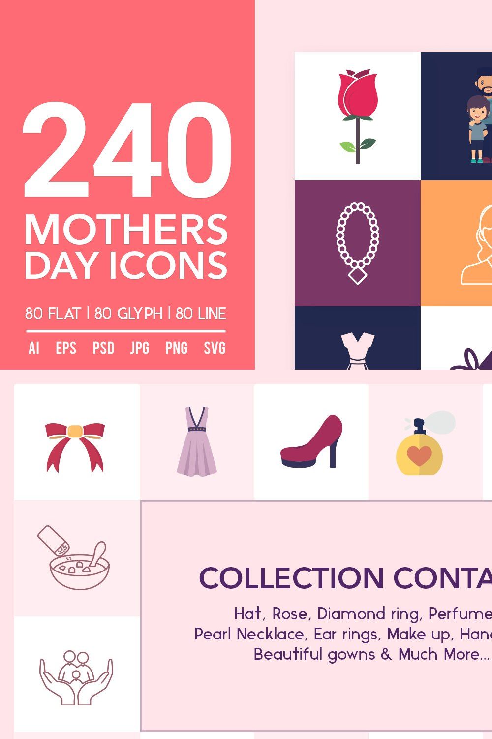 Mothers' Day Vector Icons pinterest preview image.