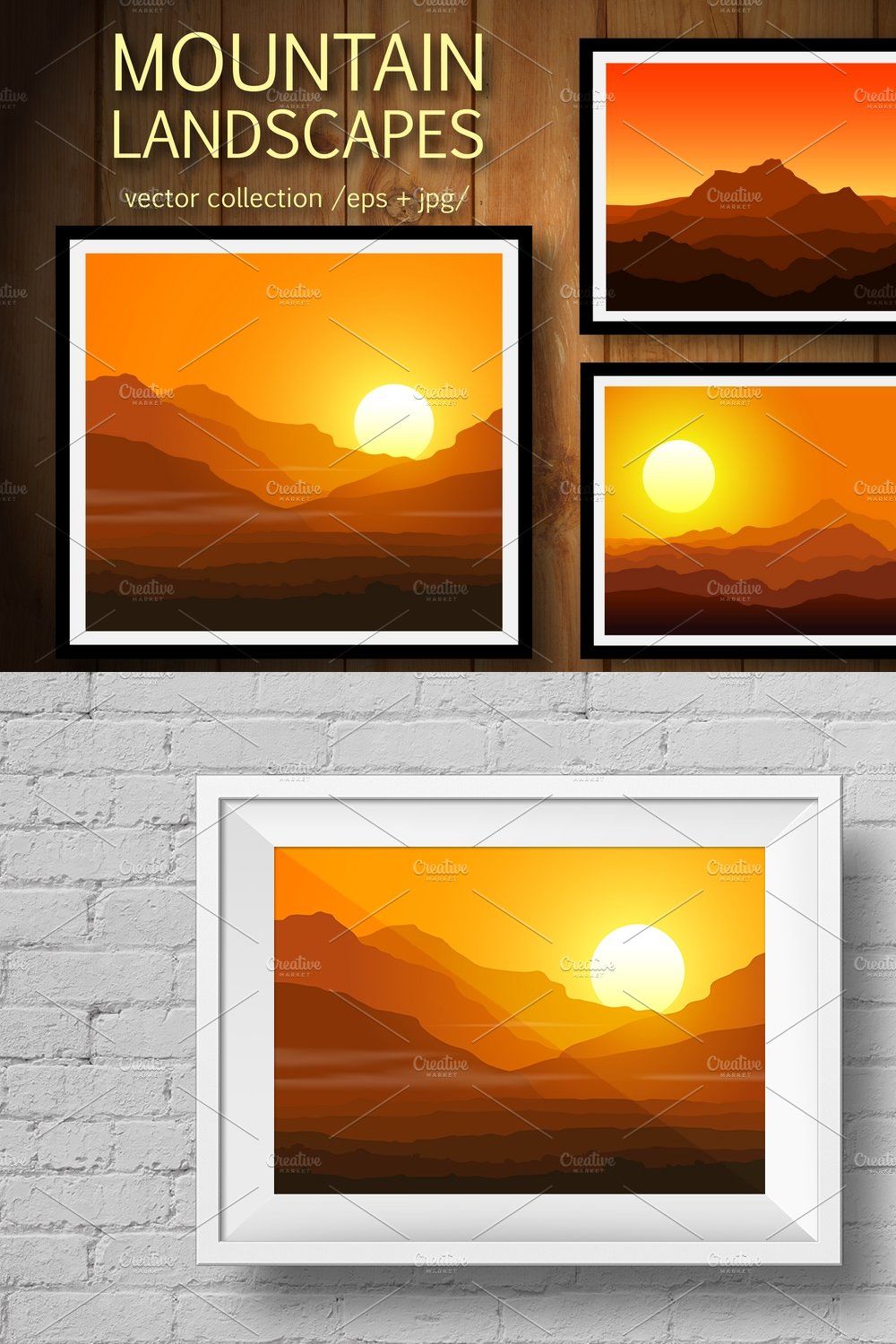 Mountains at Sunset. Vector set. pinterest preview image.