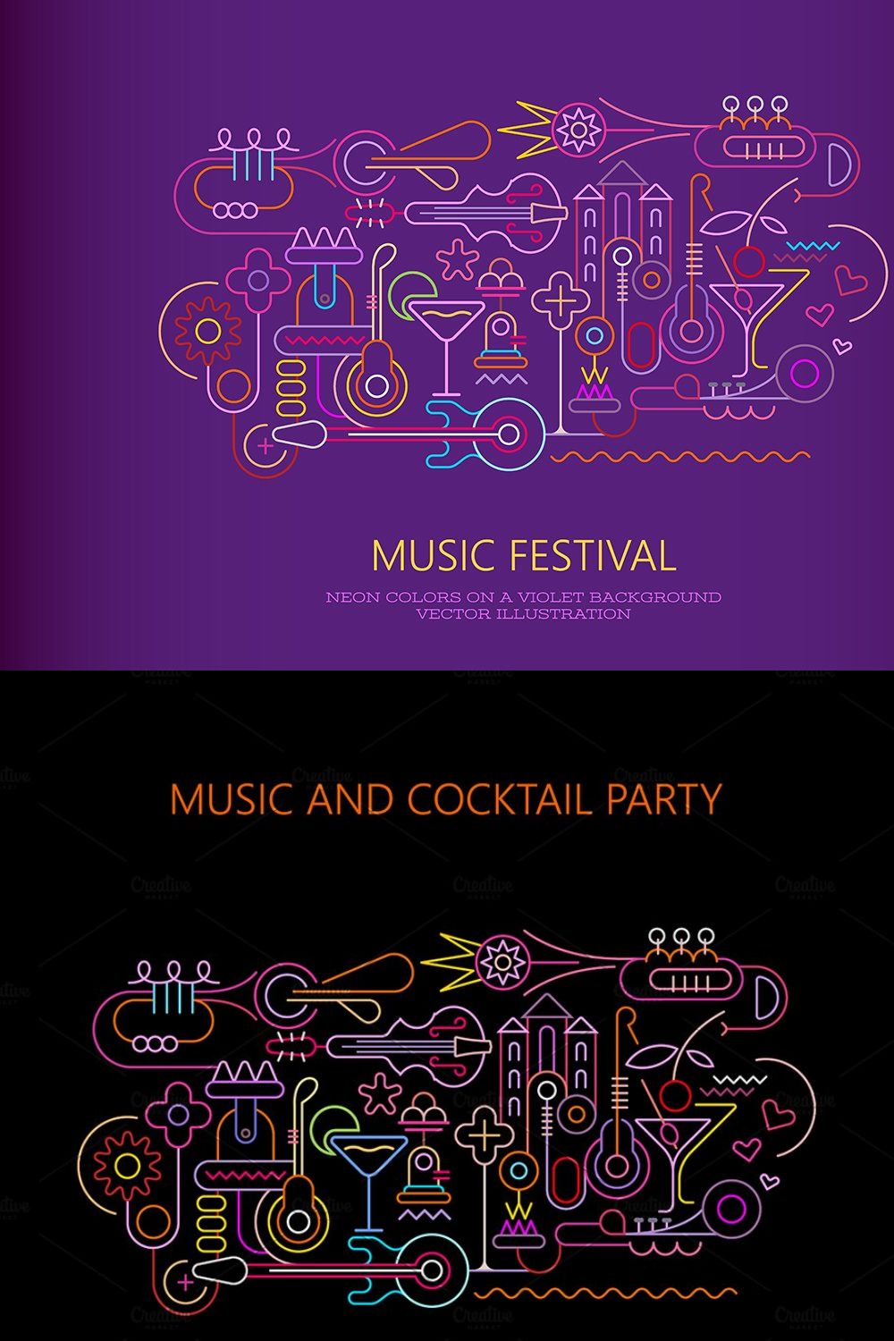 Music and Cocktails vector artwork pinterest preview image.