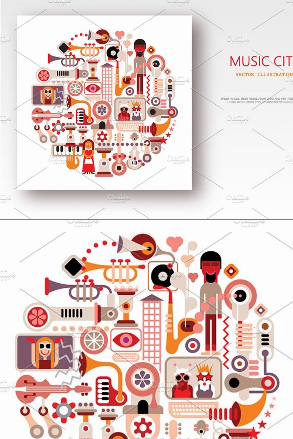 Music City round shape vector design pinterest preview image.