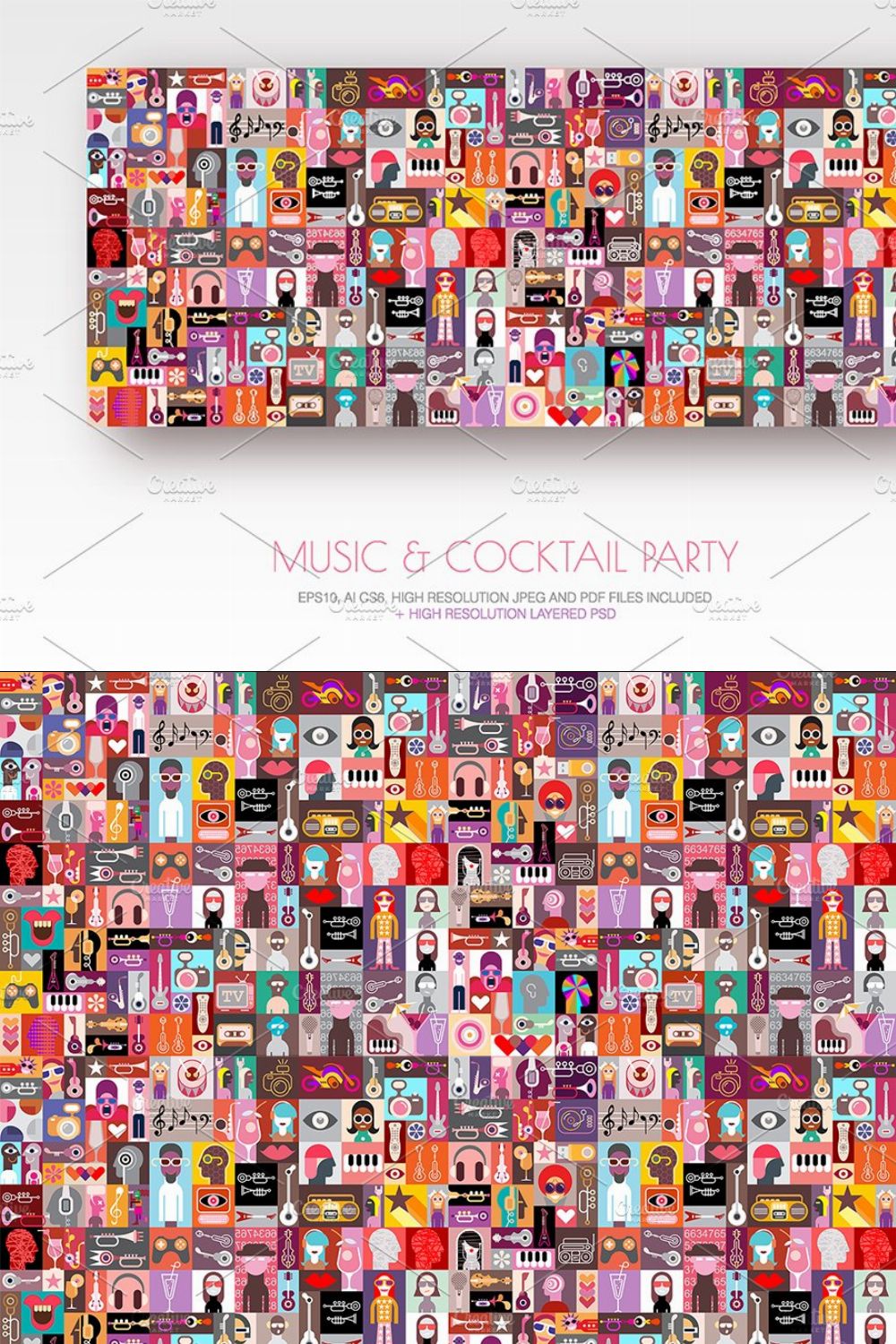 Music & Cocktail Party vector design pinterest preview image.