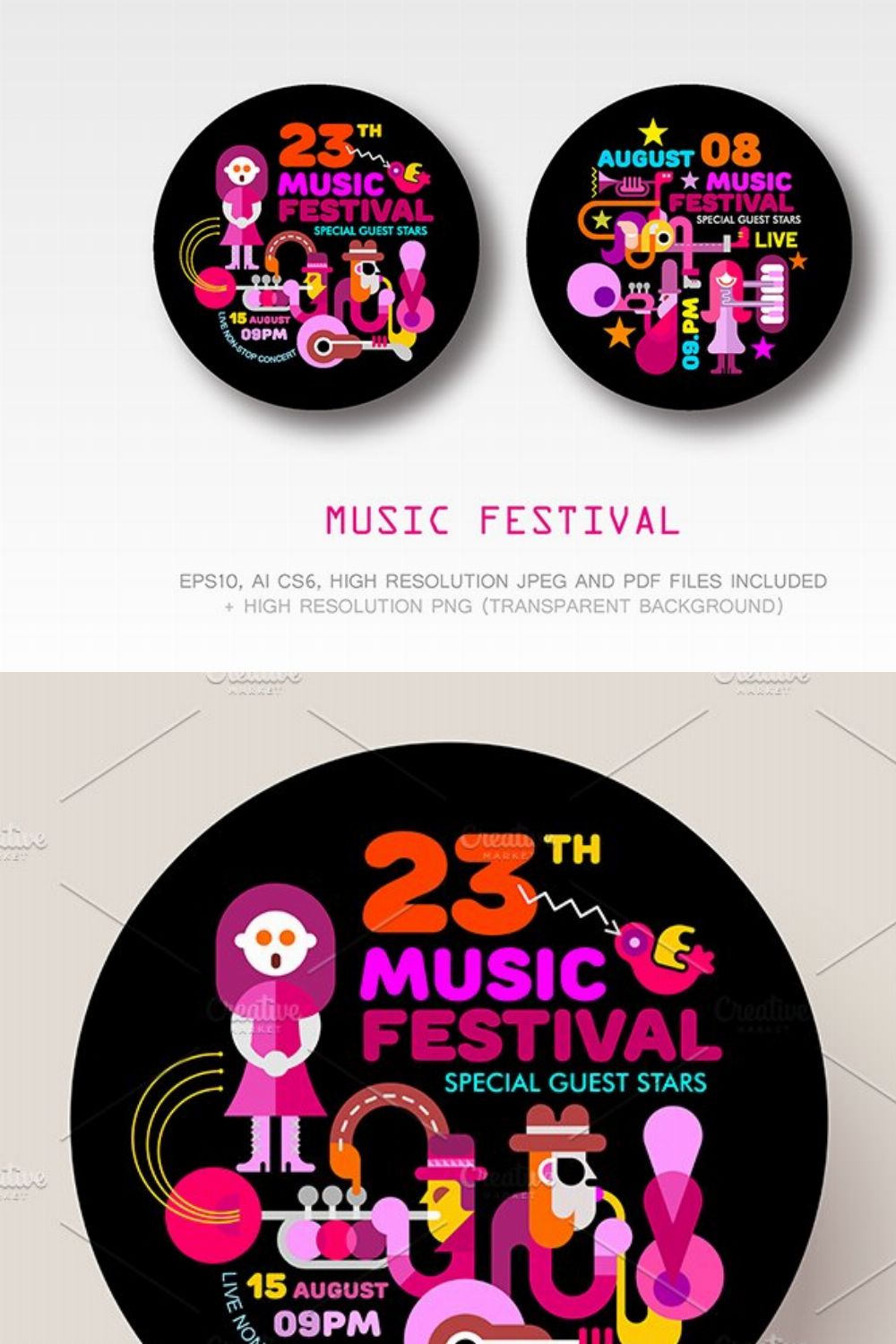 Music Festival round template design pinterest preview image.