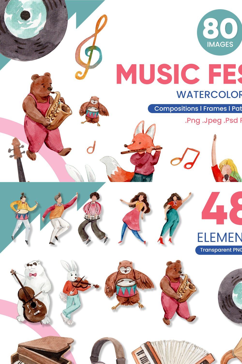 Music Festival Watercolor pinterest preview image.