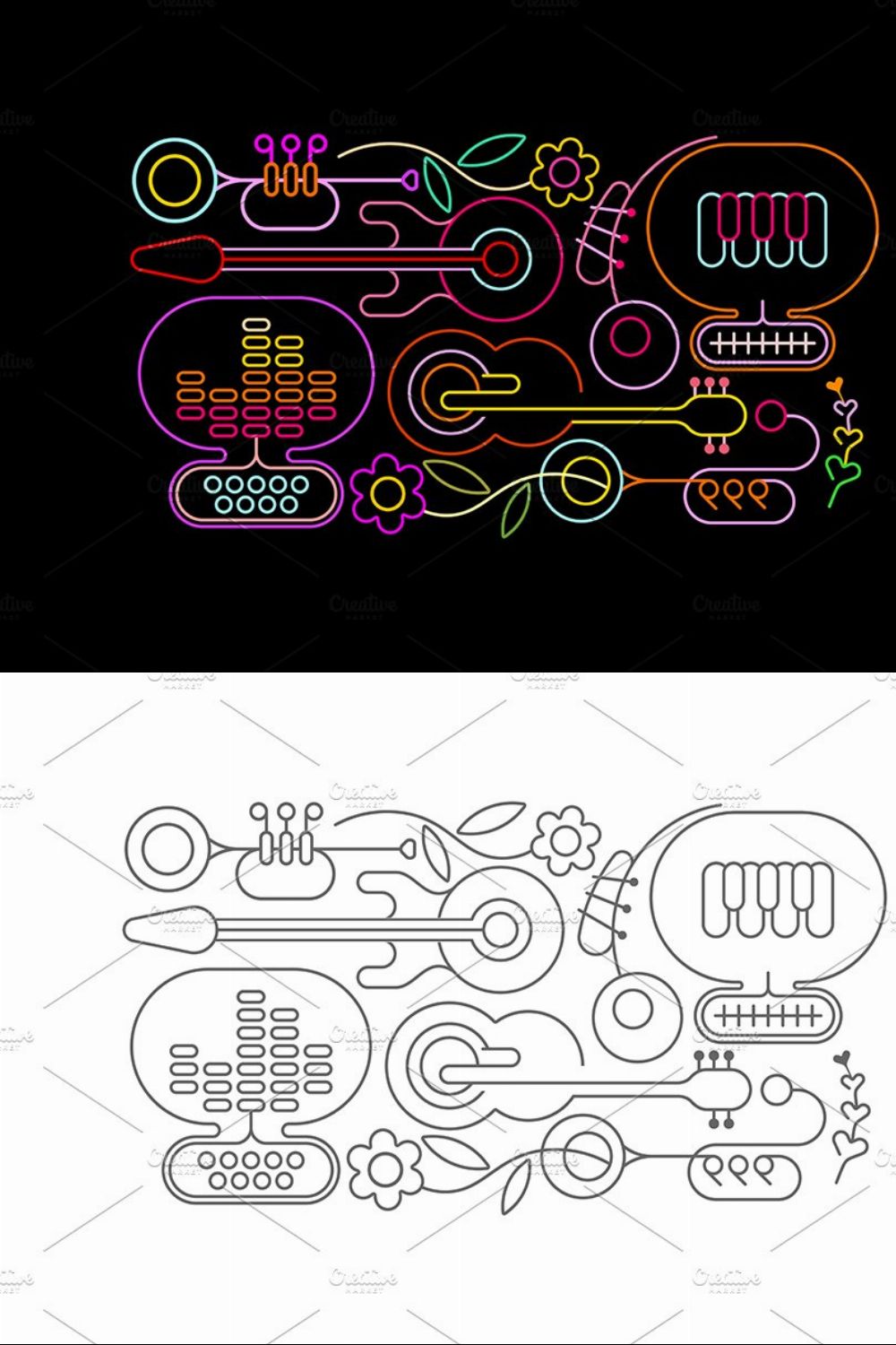 Music & Flowers Neon Artwork pinterest preview image.