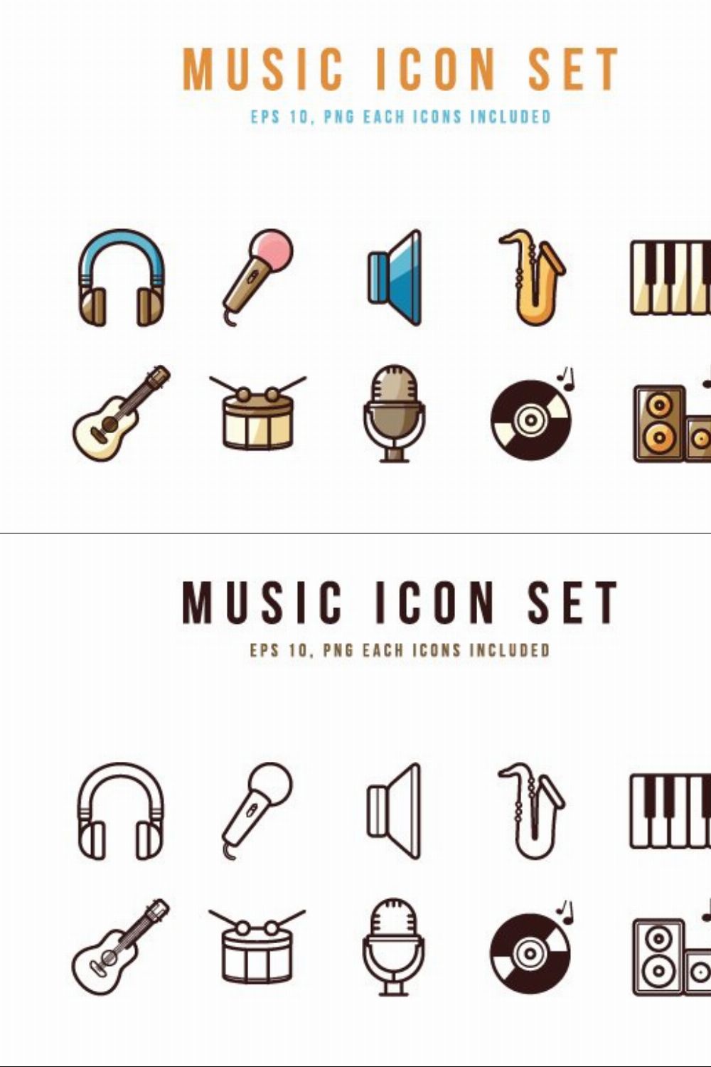 Music Icon Set pinterest preview image.
