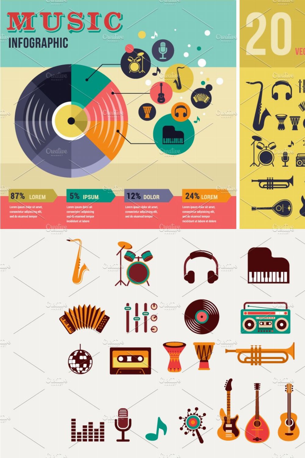 Music infographic pinterest preview image.