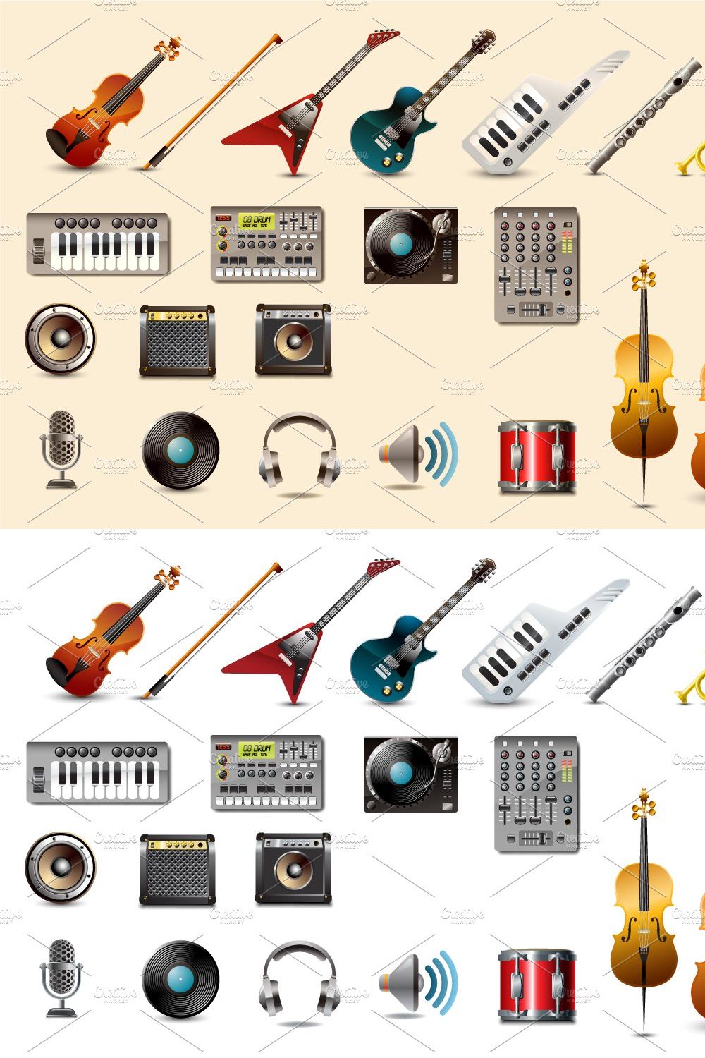 music instrument + DJ icons pinterest preview image.