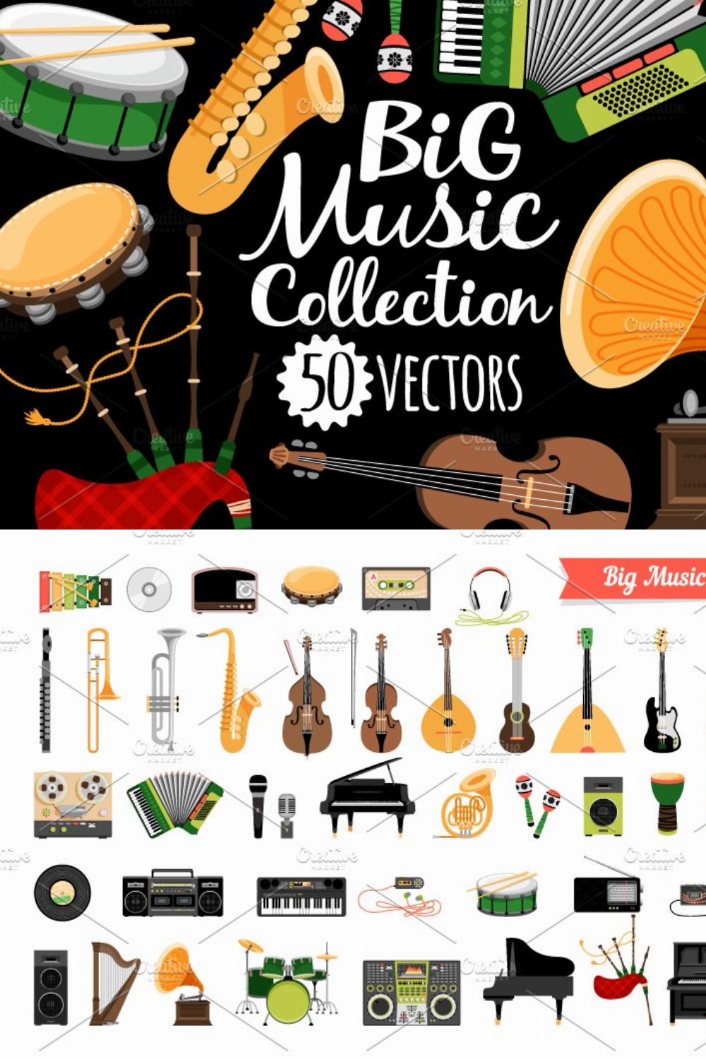 Music Instruments pinterest preview image.