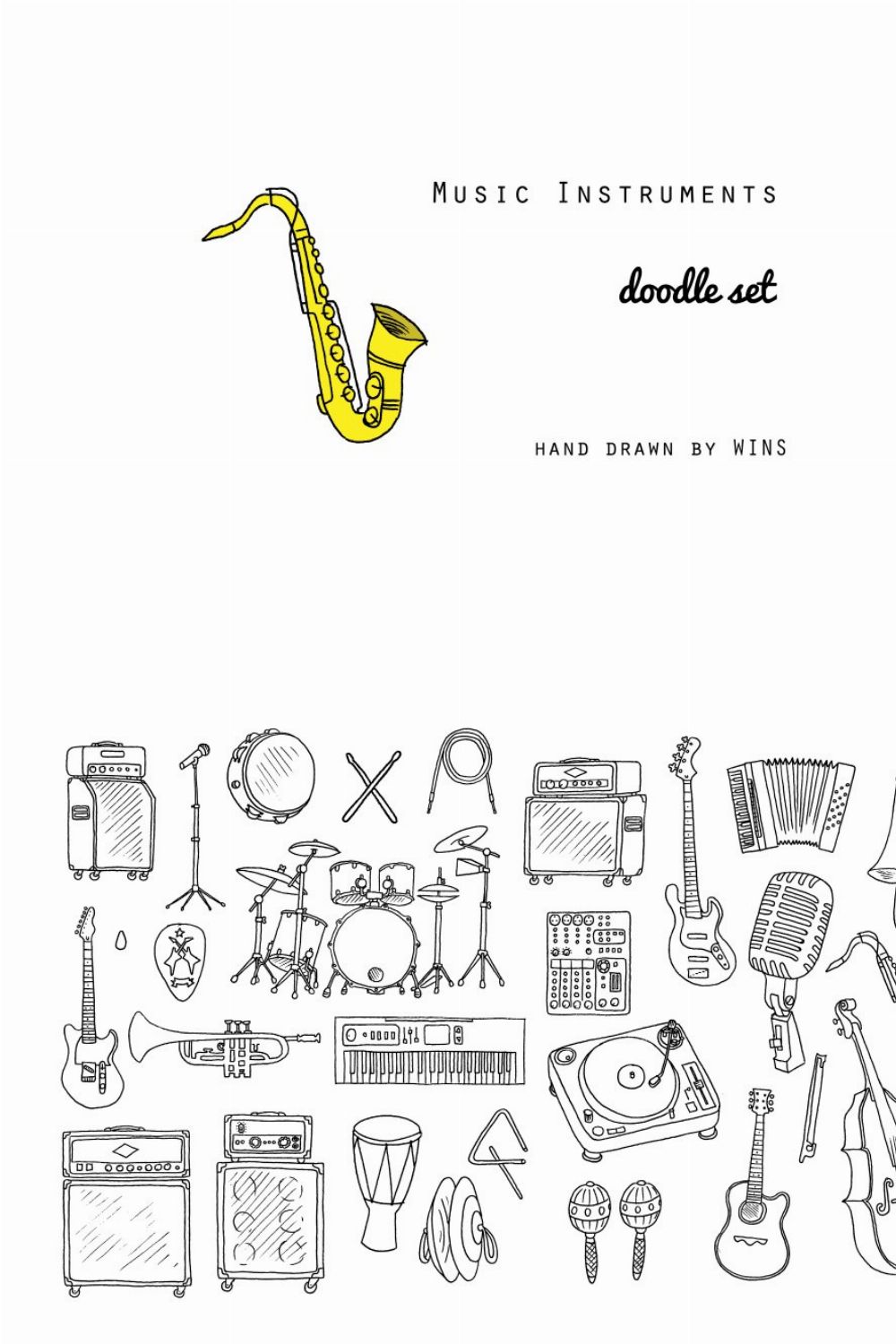 Music Instruments Doodle Set pinterest preview image.