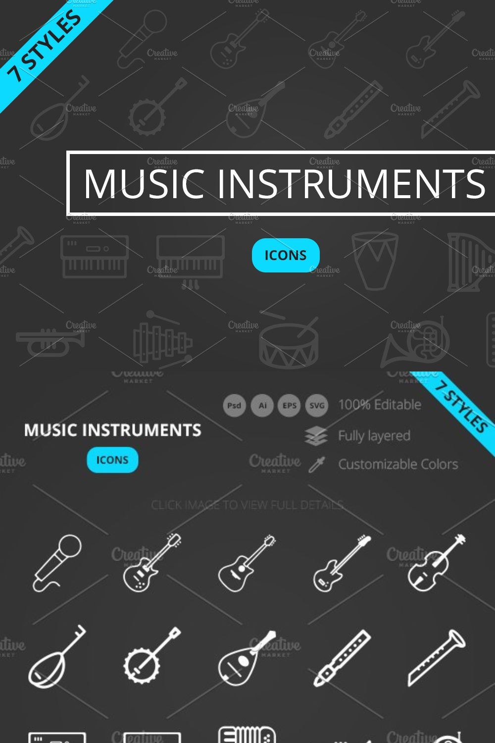 Music Instruments Icon Set pinterest preview image.