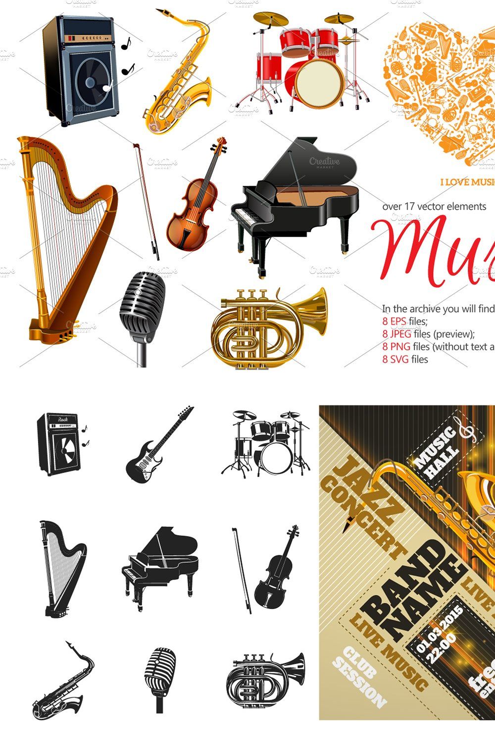 Music Instruments Set pinterest preview image.