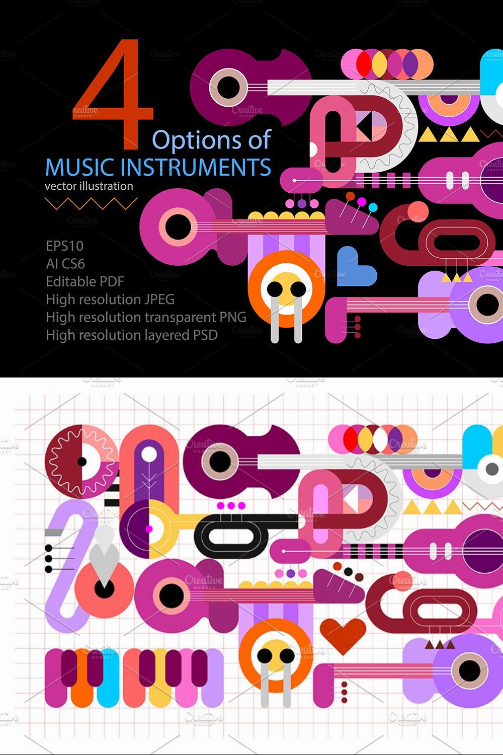 Music Instruments vector designs pinterest preview image.