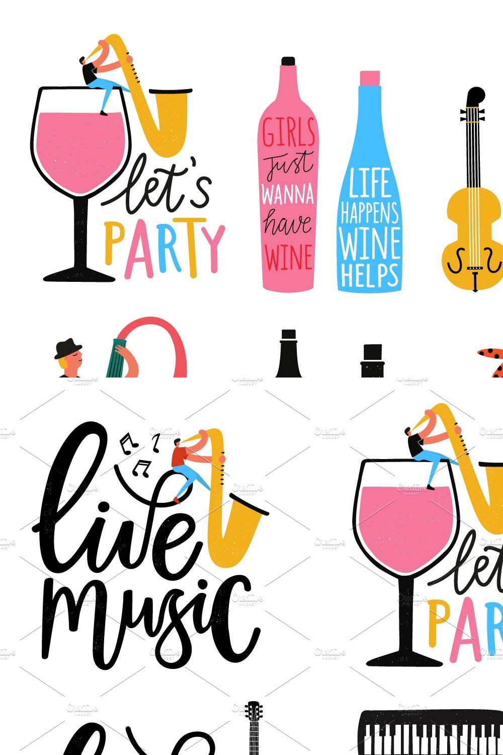 Music, party and wine collection pinterest preview image.