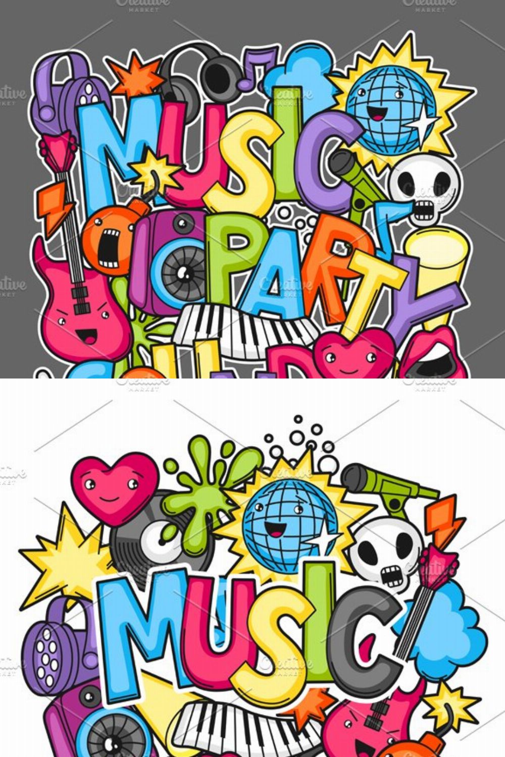 Music party kawaii designs. pinterest preview image.