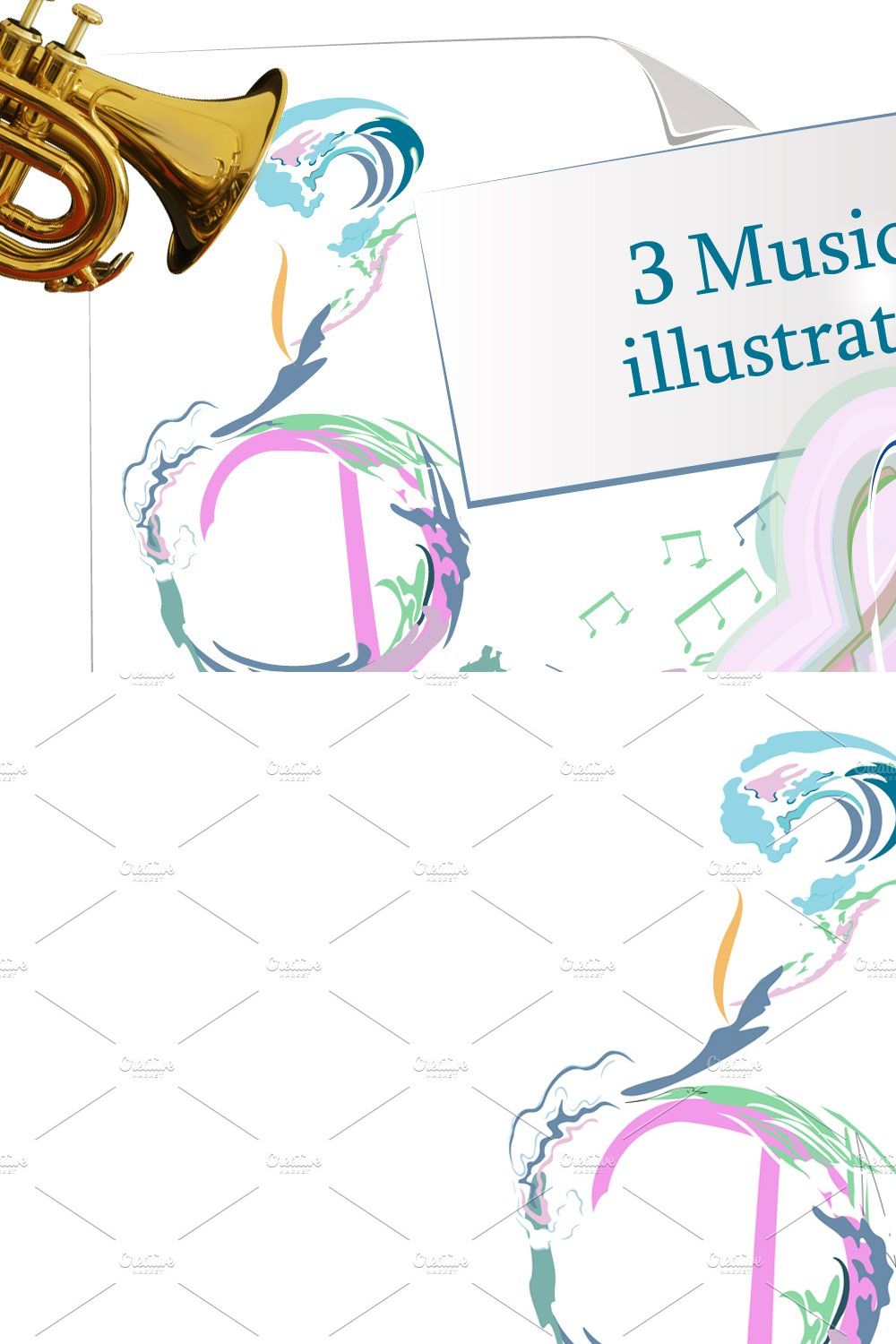 Musical collection with treble clefs pinterest preview image.