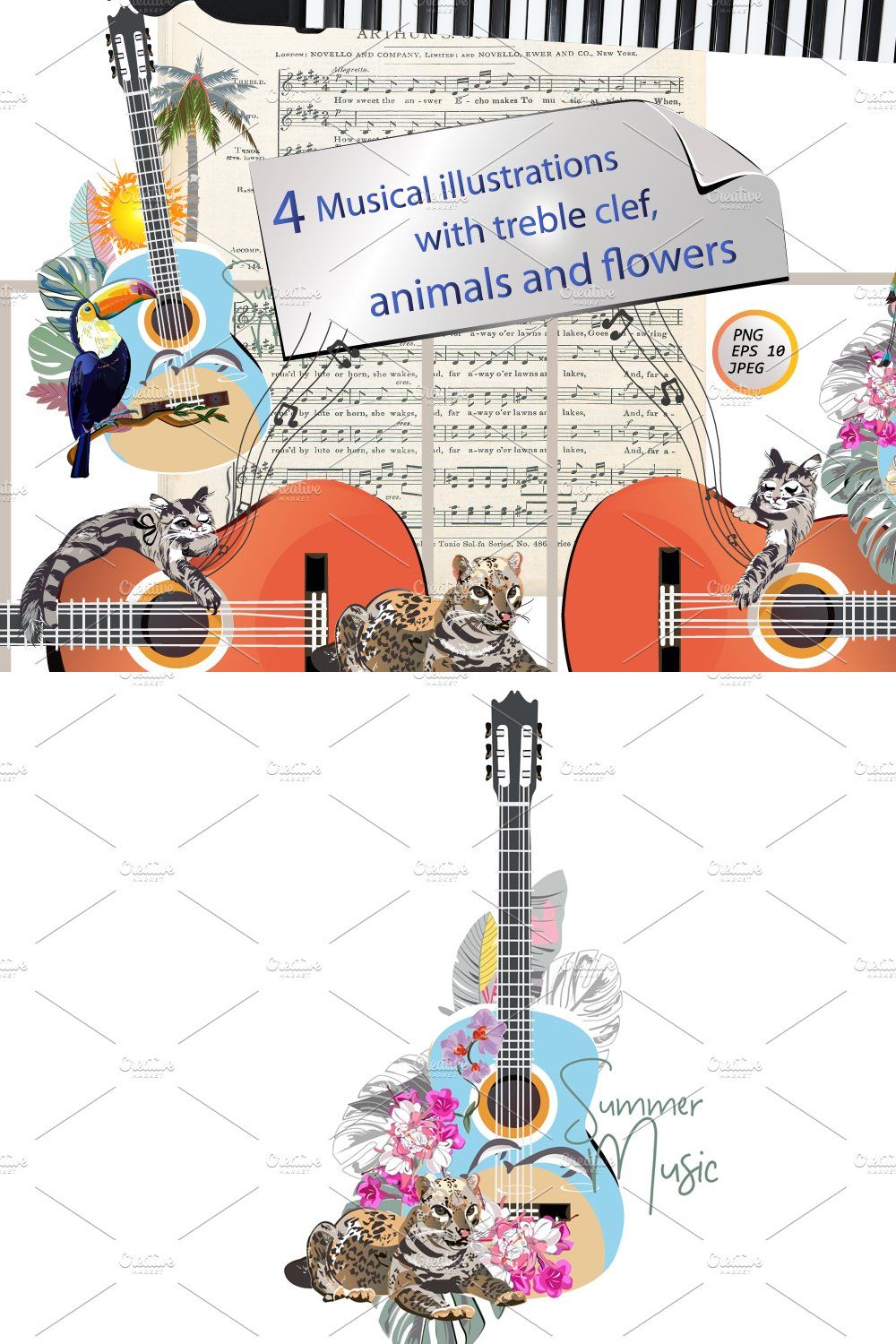 Musical design with guitars. pinterest preview image.