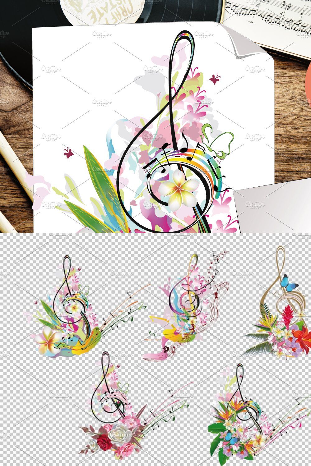 Musical illustrations pinterest preview image.