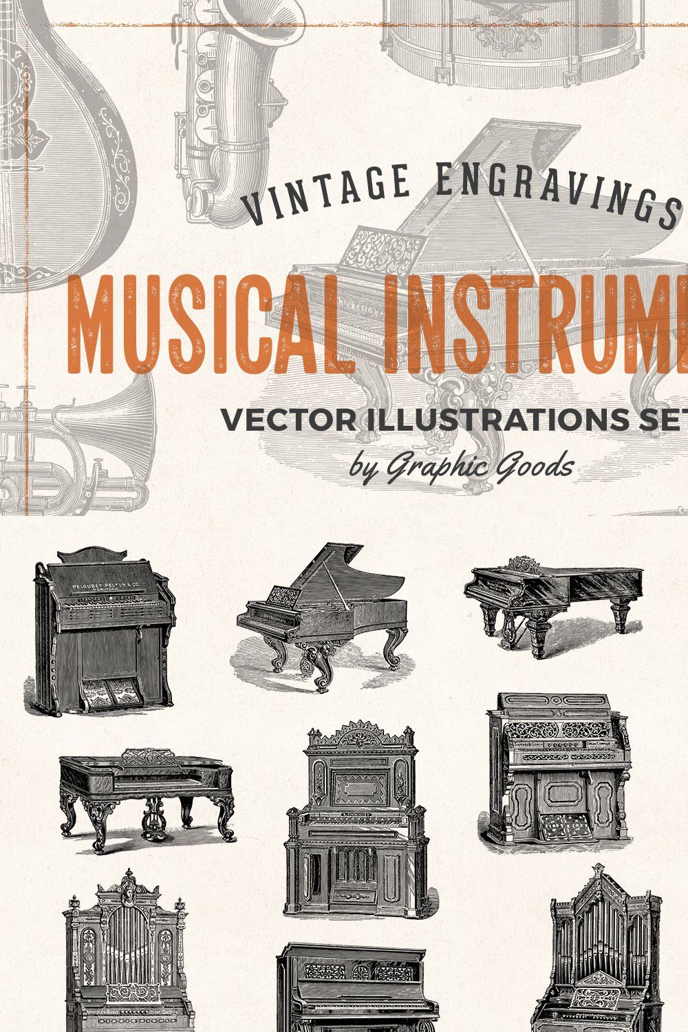 Musical Instruments Engravings Set pinterest preview image.