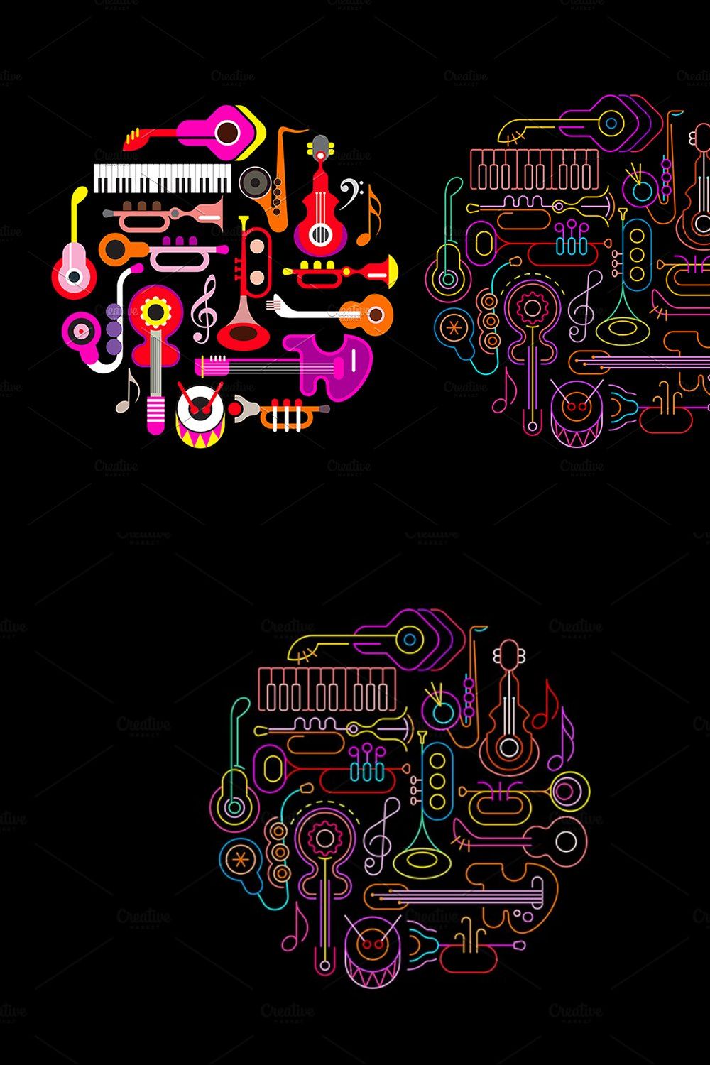 Musical Instruments Neon design pinterest preview image.