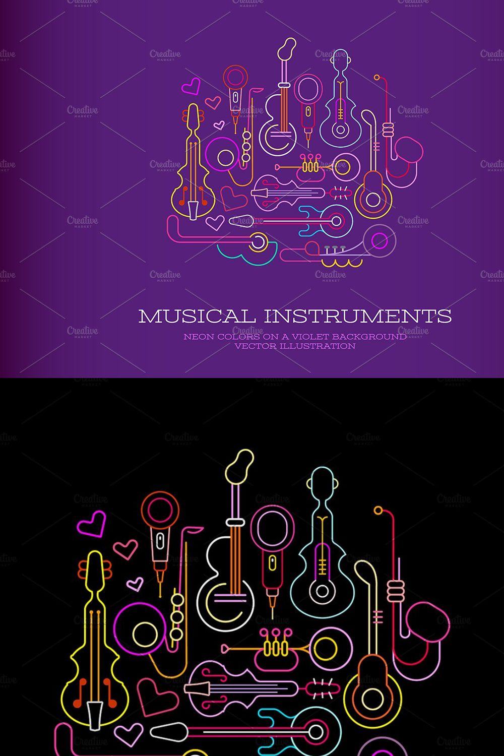 Musical Instruments Neon vector pinterest preview image.