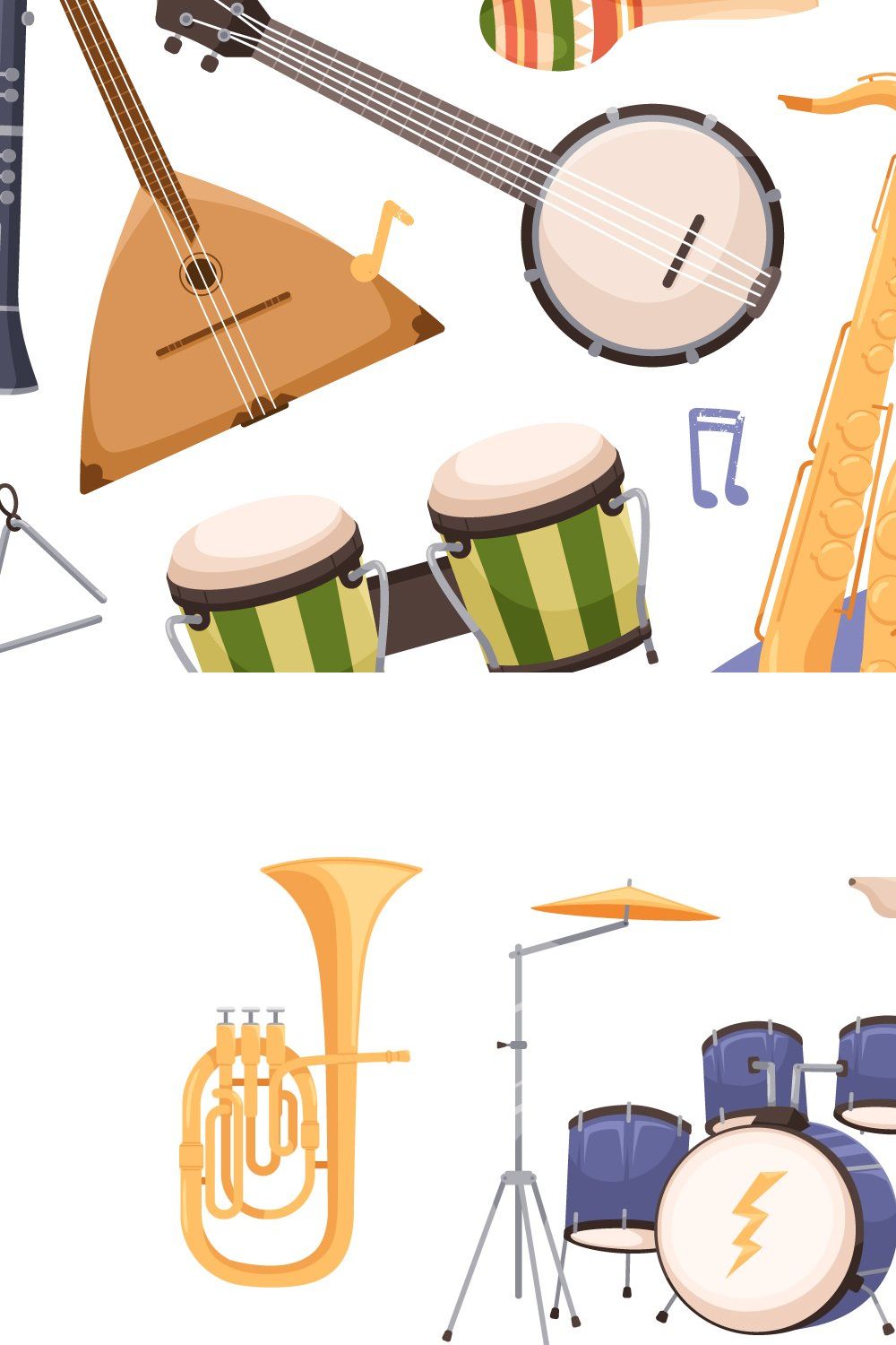 Musical instruments set pinterest preview image.