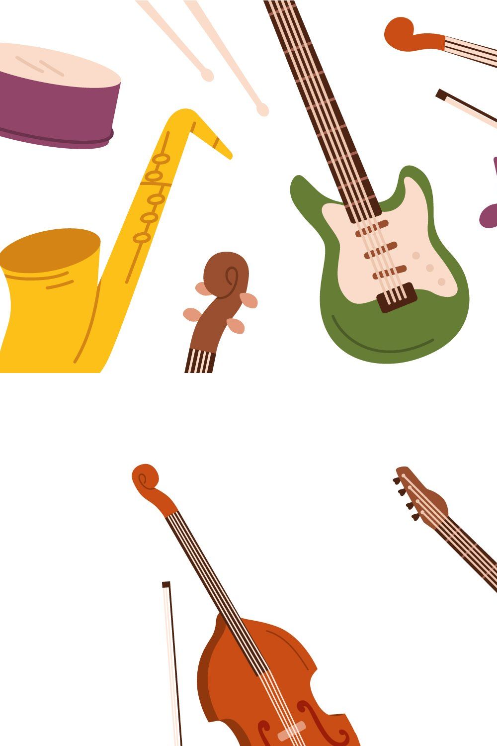 Musical instruments set pinterest preview image.